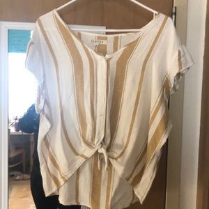 White and gold tie up blouse